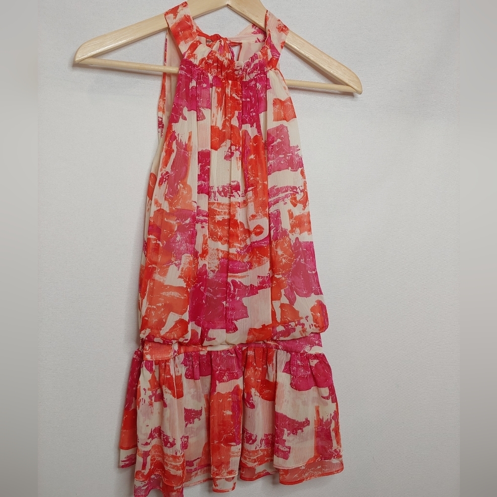 McGinn Sleeveless Halter Neck Blouse Top Peplum Pink Cream Orange Size 6 - Picture 4 of 10